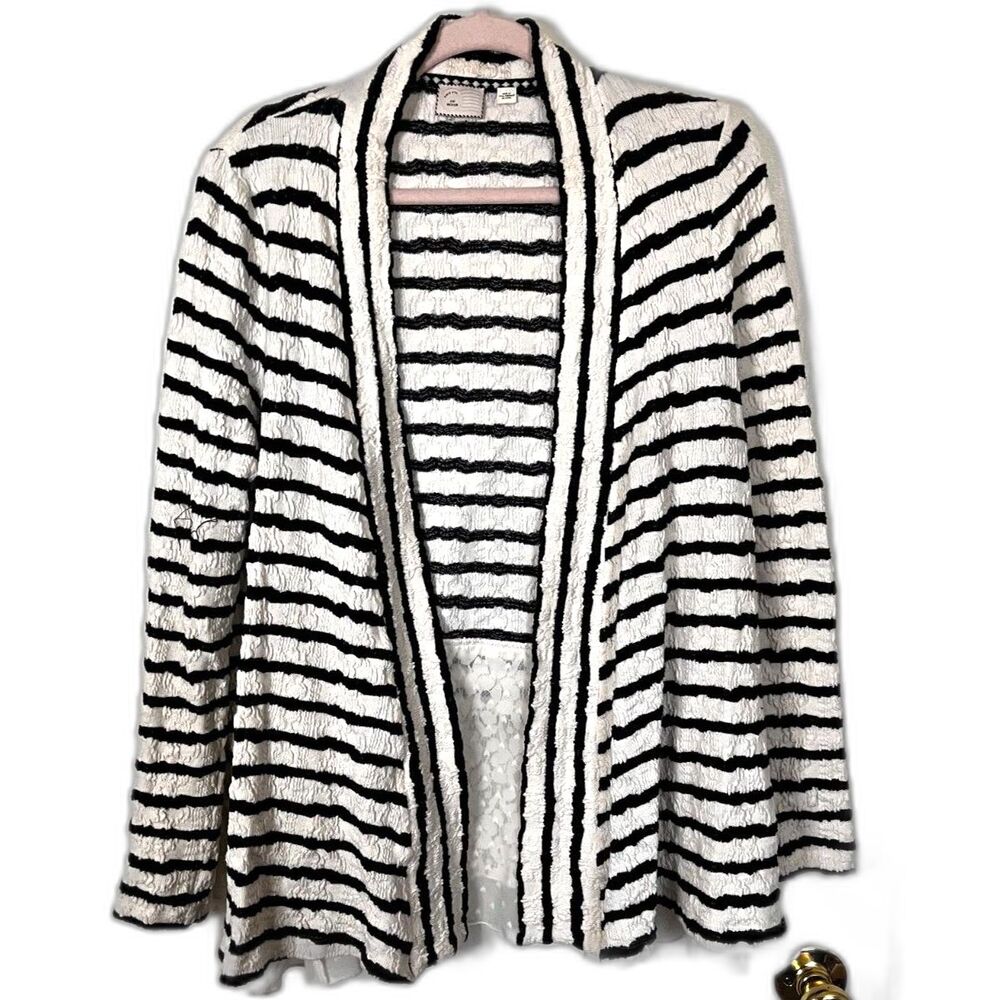 Women's Anthropologie Postmark Striped/Lace Trimmed Cardigan Size M